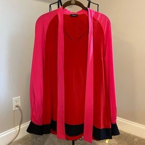 Akris 100% silk pink and red blouse | size 6 small / medium